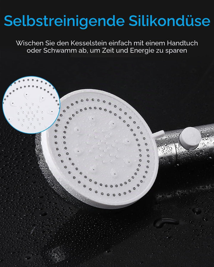 Duschkopf, 6 Strahlarten Wassersparend, Duschbrause Handbrause, Shower Head, Silber