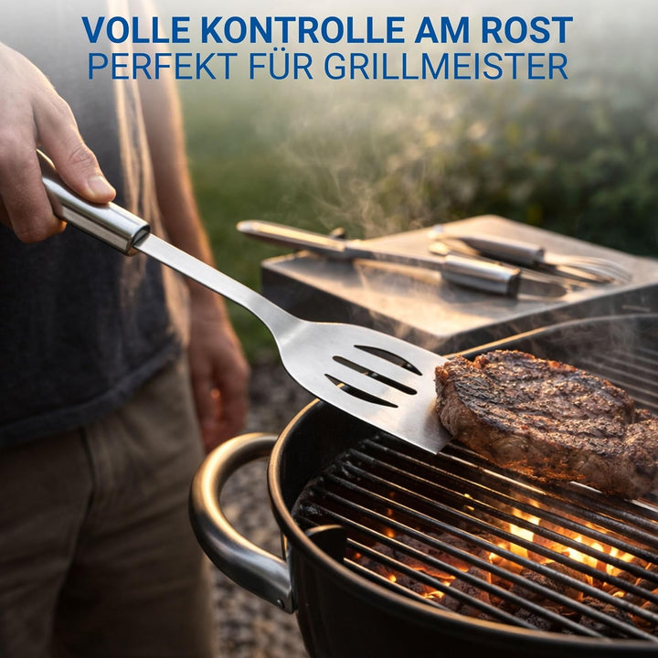 3er Grillset mit Tragetasche - Edelstahl Grillbesteck mit Grillzange, Grillgabel und Wender - Gesche