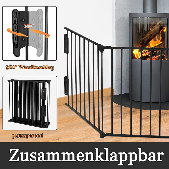 KinderKaminLaufstall 300cm Kaminschutzgitter mit Tür Metall Kamingitter Faltbar Schutz Absperrgitter