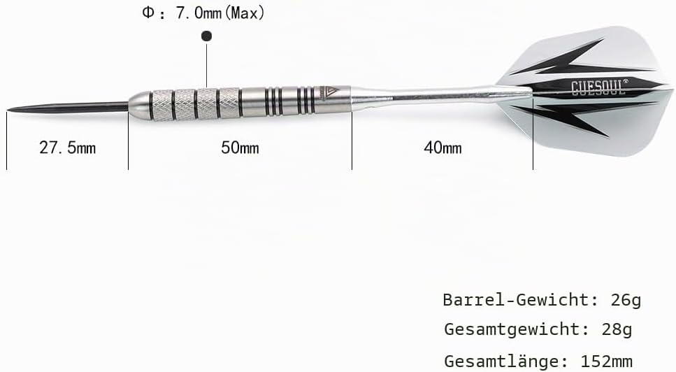 CUESOUL 30 Gramm Tungsten Steel Tip Darts Set 95% Tungsten 26 Gramm-Koffer, 26 Gramm-Koffer
