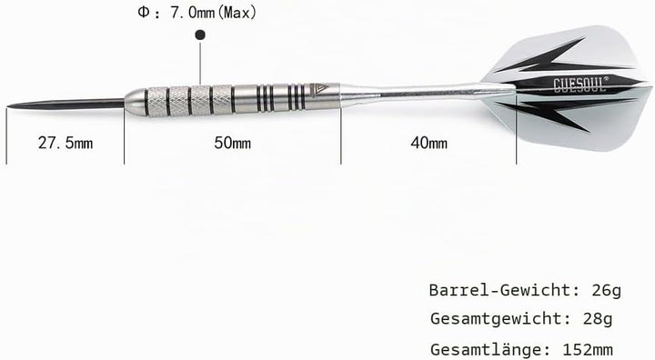 CUESOUL 30 Gramm Tungsten Steel Tip Darts Set 95% Tungsten 26 Gramm-Koffer, 26 Gramm-Koffer