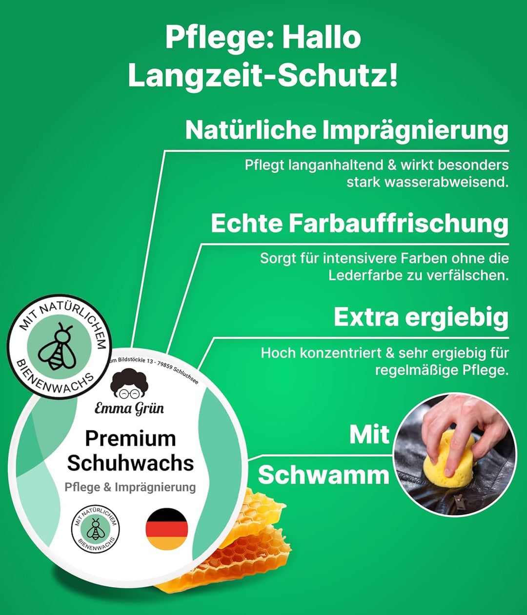Emma Grün® Sneaker Cleaner Reinigungsset 250ml [Bürste + Schwamm + Pflegewachs] - Nachhaltiges Kompl