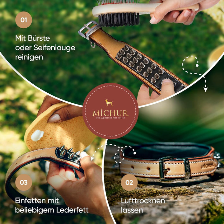 MICHUR Strike NO. 1 Hundehalsband Leder, Halsband, Lederhalsband Hund, Nieten, Halsband Leder MIT Ni