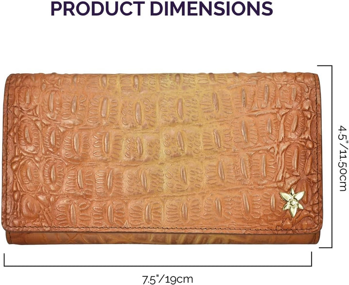 Anuschka Damen Three Fold Wallet-1150 Geldbörse, Einheitsgrösse Karamell mit Krokodilprägung