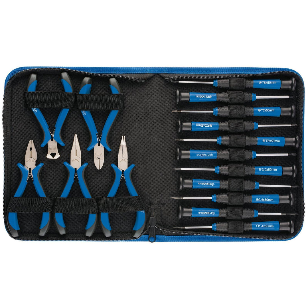 Draper 48958 Präzisionszangen- und Schraubendreherset 16-teilig 1 Blau, 1 Blau