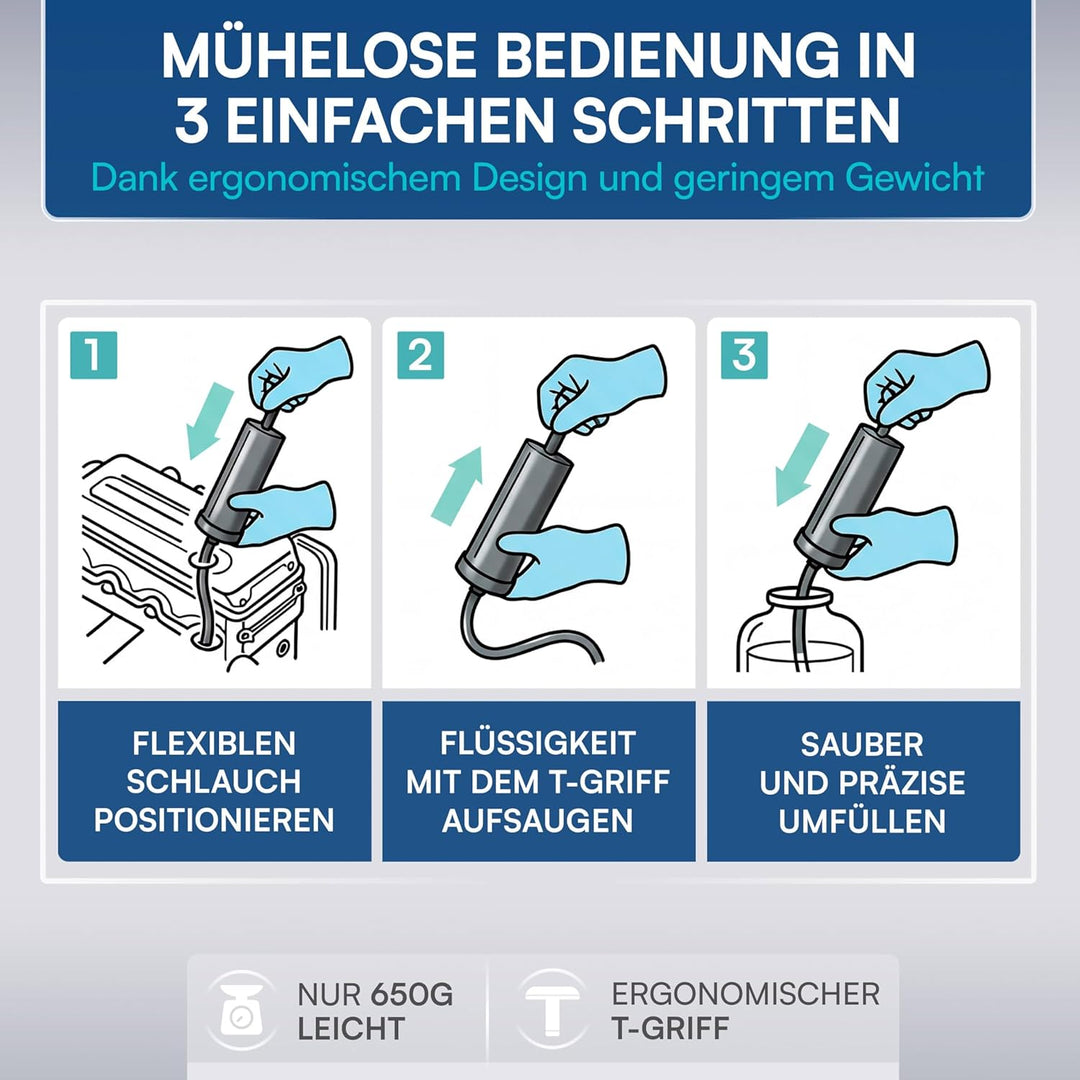 MONZANA® Ölabsaugpumpe 500 ml Volumen 300mm Schlauchlänge stabiles Metall T-Griff Ölpumpe Ölumfüllpu