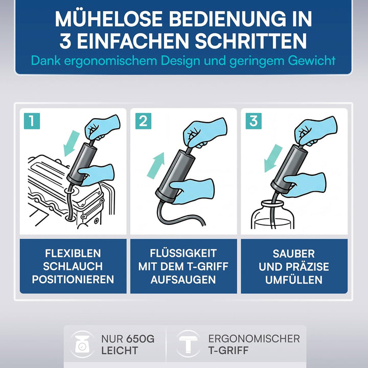 MONZANA® Ölabsaugpumpe 500 ml Volumen 300mm Schlauchlänge stabiles Metall T-Griff Ölpumpe Ölumfüllpu