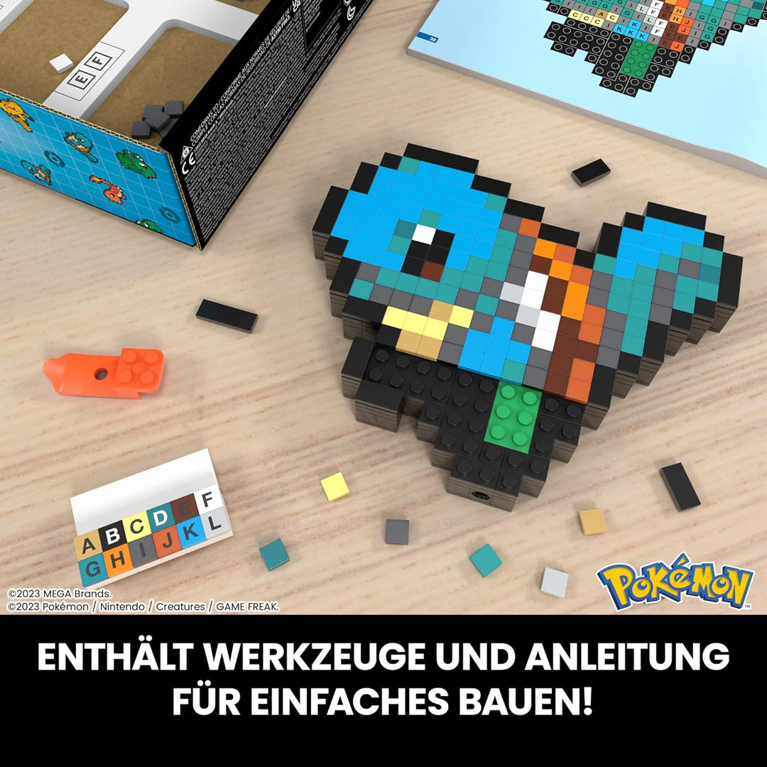 MEGA Pokémon Schiggy - zusammenbaubare Figur im Retro-Look, Pixel Art, 15 cm gross, inklusive Basis