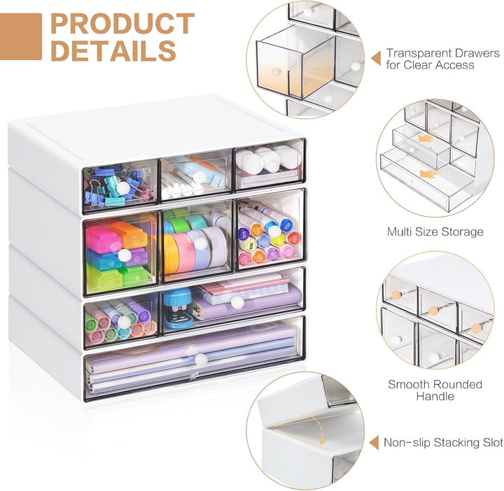 Desk Aufbewahrungsbox mit 9 Schubladen, ToyaJeco 4 Lagen Stapelbare Desktop Craft Storage-Schubladen