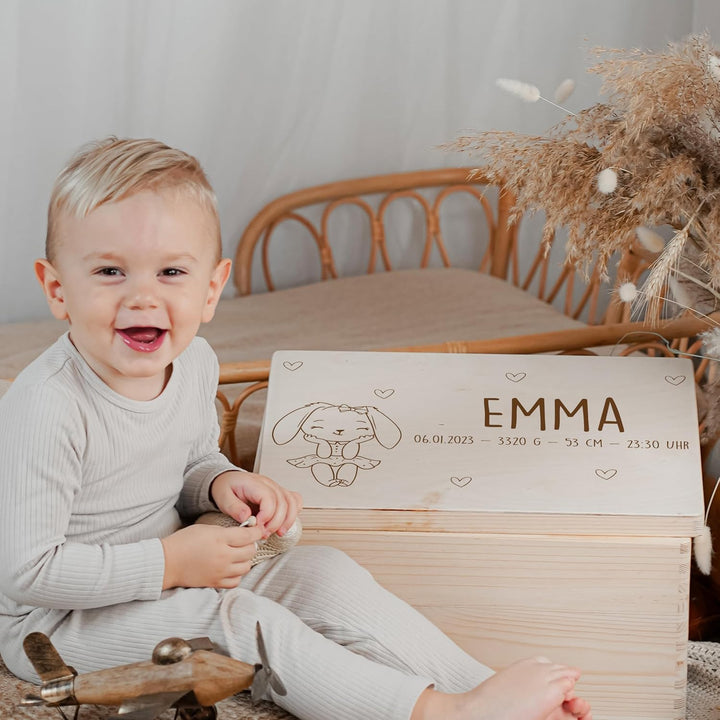 KIDSMOOD - Erinnerungsbox Baby, personalisierte Holzkiste mit Deckel, Ideal zur Aufbewahrung von Eri