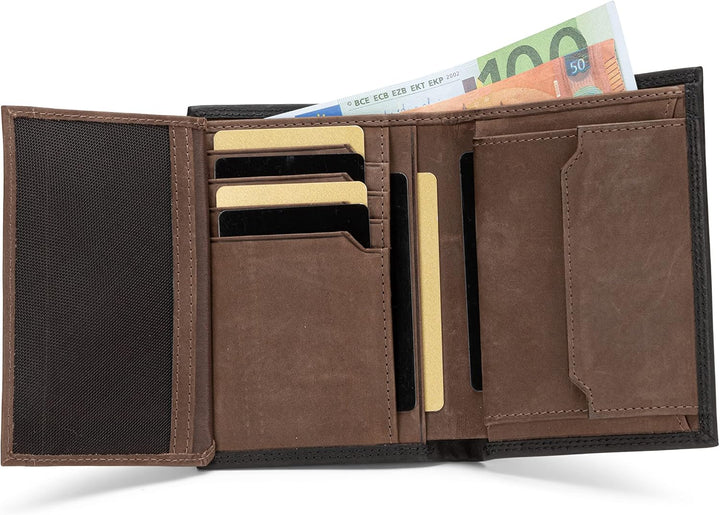 SERASAR | Leder Geldbeutel Herren [Vintage] mit RFID Schutz | Schwarz/Braun | Echtleder | 12 Kartenf