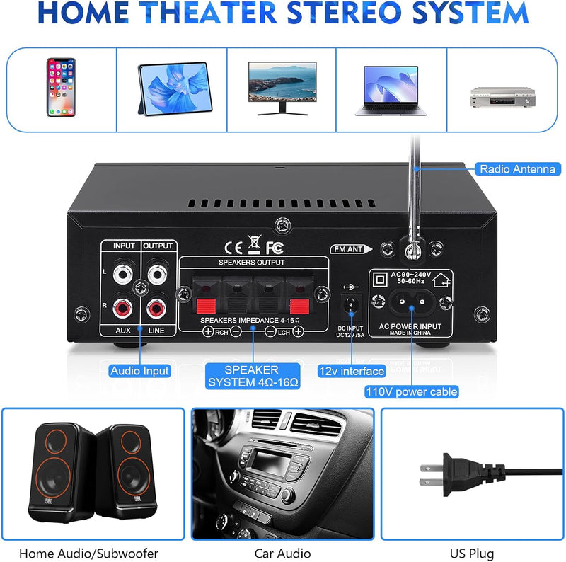HiFi-Verstärker BT-298A+ Bluetooth5.0 Mini Stereo-Audioverstärker Receiver 2 Kanäle 40W x 2 Digitale