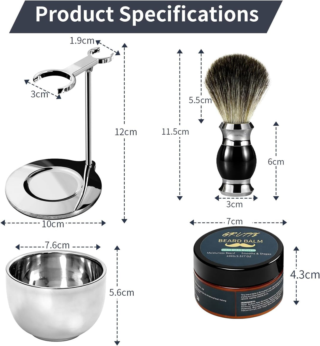 GRUTTI Rasier-Set 4-in-1: Rasierbürste + Rasierbecher + Rasierständer + Rasiercreme, Luxus Rasurerle
