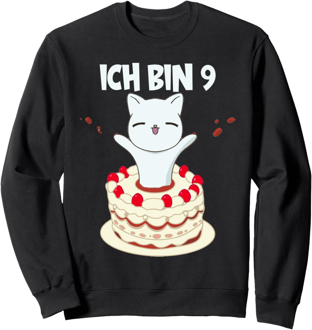 Ich bin 9! Niedliche Katze / Kätzchen mit Geburtstagskuchen Sweatshirt