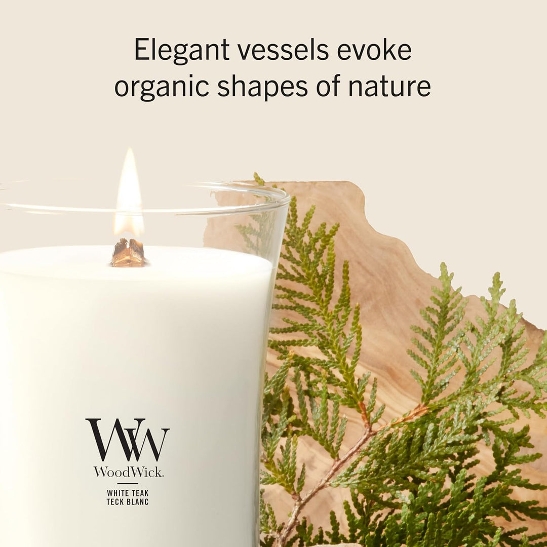 WoodWick Hourglass Grosse Duftkerze mit knisterndem Docht, bis zu 130 Stunden, Wachs, weiss (White T