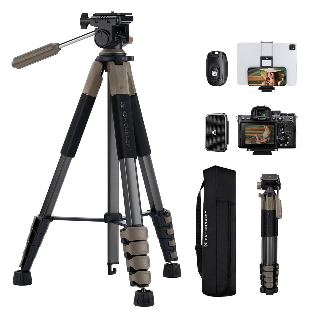 K&F CONCEPT Kamerastativ S255A3+BV01,Leichtes Stativ mit Tasche,190cm Handystativ,Tripod für Canon N