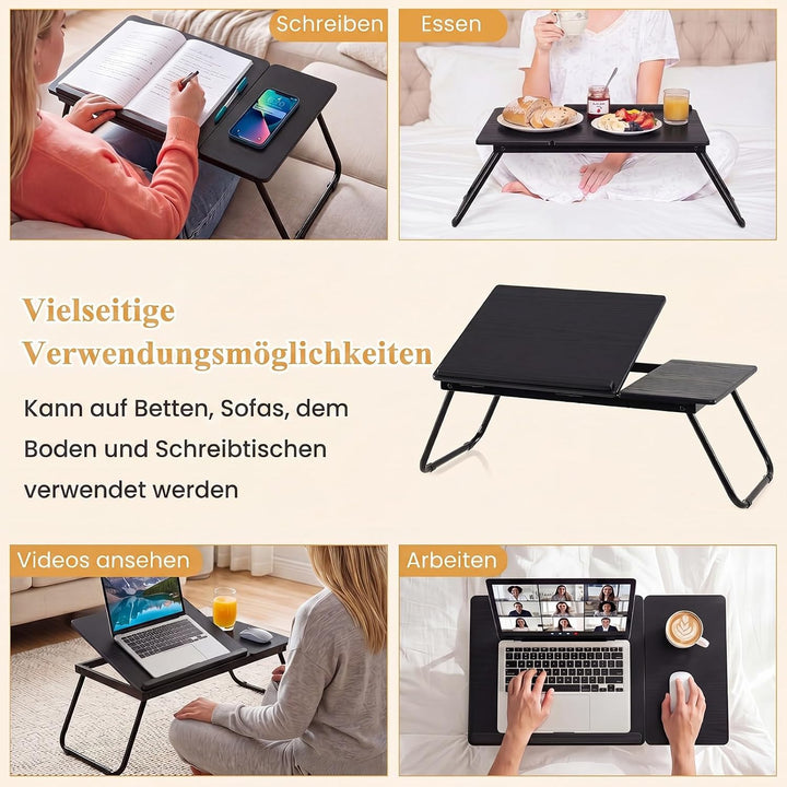 COSTWAY Laptoptisch klappbar, 4-Fach höhenverstellbar (Schwarz) | Betttisch Notebooktisch faltbar, B