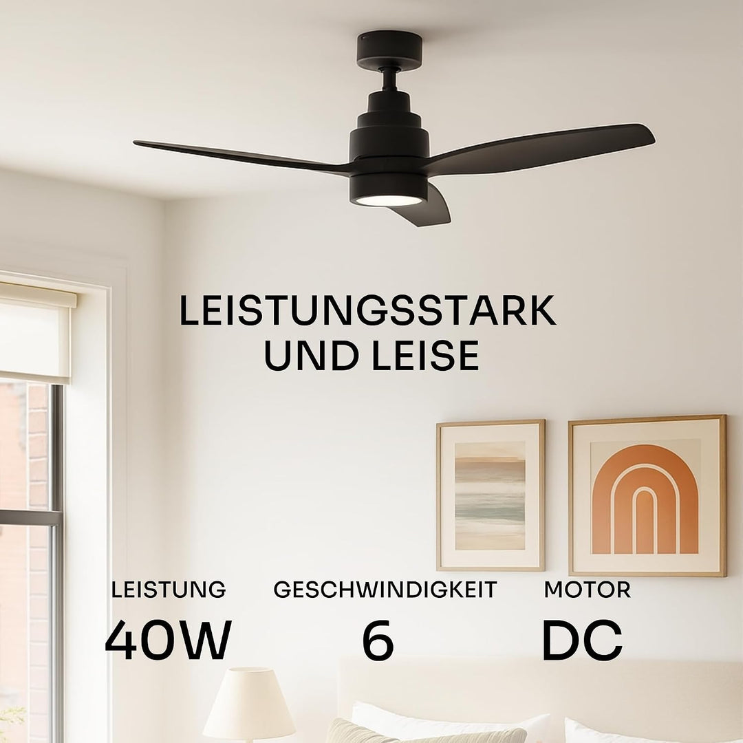 Mellerware - Deckenventilator mit Fernbedienung Brizy Bright | 45W | 6 Geschwindigkeiten | Sehr Leis