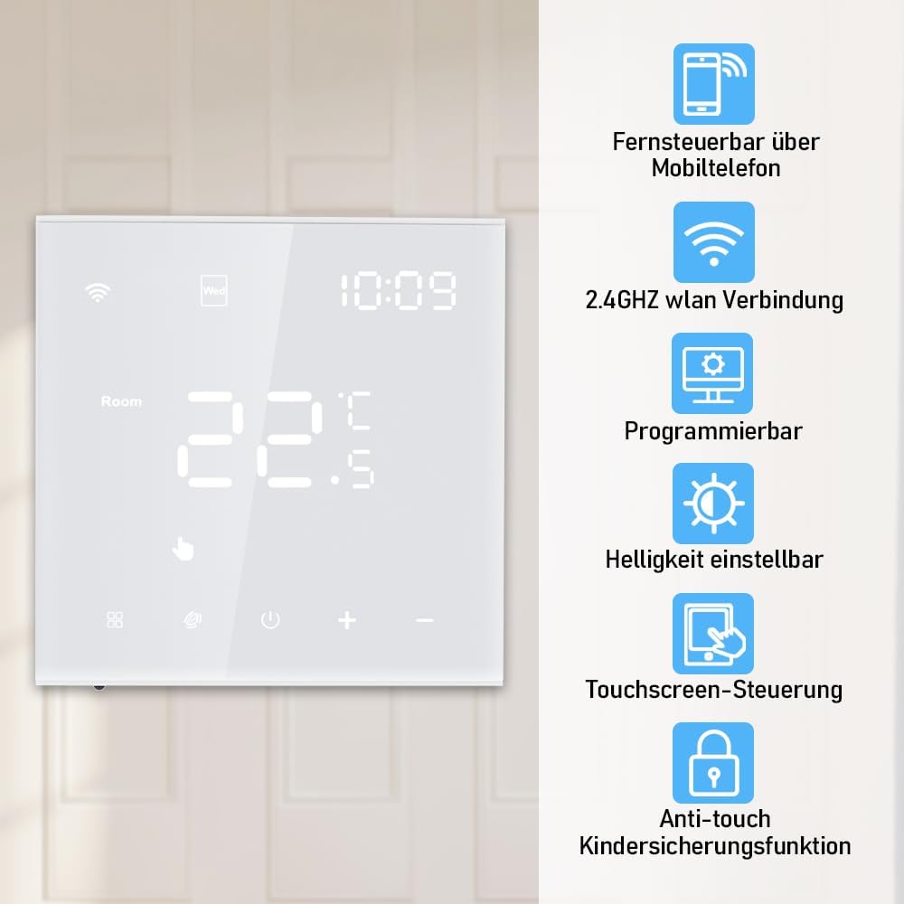 Irishom WiFi Thermostat mit Wasser Fussbodenheizung und Kesselsteuerung,Wchentlich Programmierbar Ra