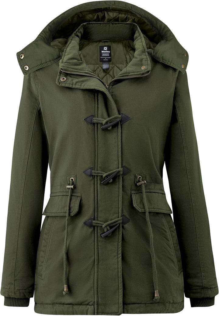 Wantdo Damen Winddichter Warmer Mantel Winter L?ssiger Fleecemantel Klassische Baumwoll Kapuze Jacke