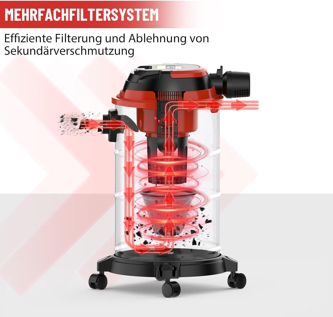 DayPlus Nass & Trocken Staubsauger, 18 Liter, 1200W Motor, 19 Kpa, 5m Kabel, 1,5 Flexible Schlauch,