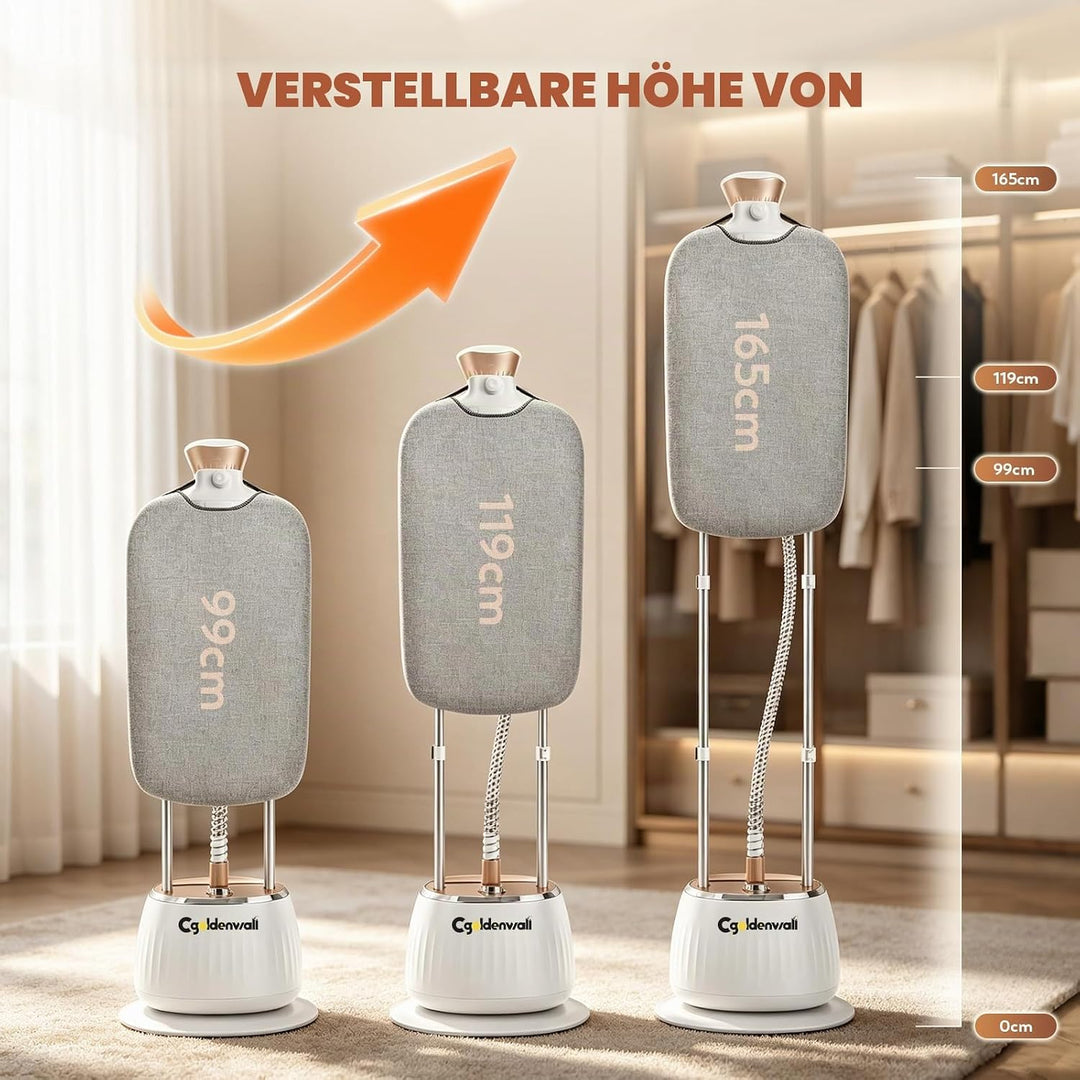 CGOLDENWALL Vertikaler Dampfglätter 1350W mit Doppelstange, 1.6L Tank, 10 Dampfstufen, 3-in-1 Bügelw
