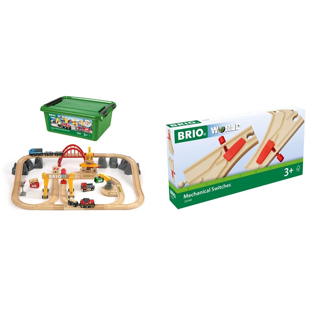 BRIO Bahn 33097 - Frachten Set Deluxe & Bahn 33344 - Mech. Weichenpaar (L1/M1) Bundle mit Mech. Weic