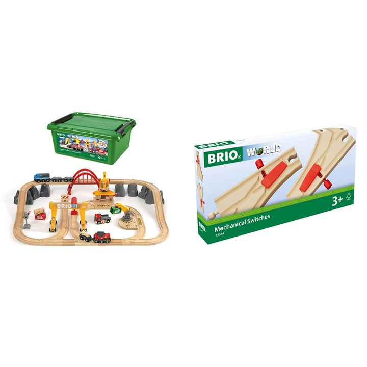 BRIO Bahn 33097 - Frachten Set Deluxe & Bahn 33344 - Mech. Weichenpaar (L1/M1) Bundle mit Mech. Weic