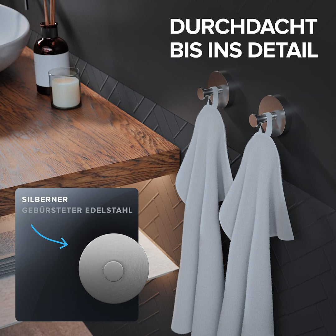 ovimar Handtuchhaken 2er Set Hirstholm zum Bohren aus Edelstahl Silber| als Handtuchhalter | kann au