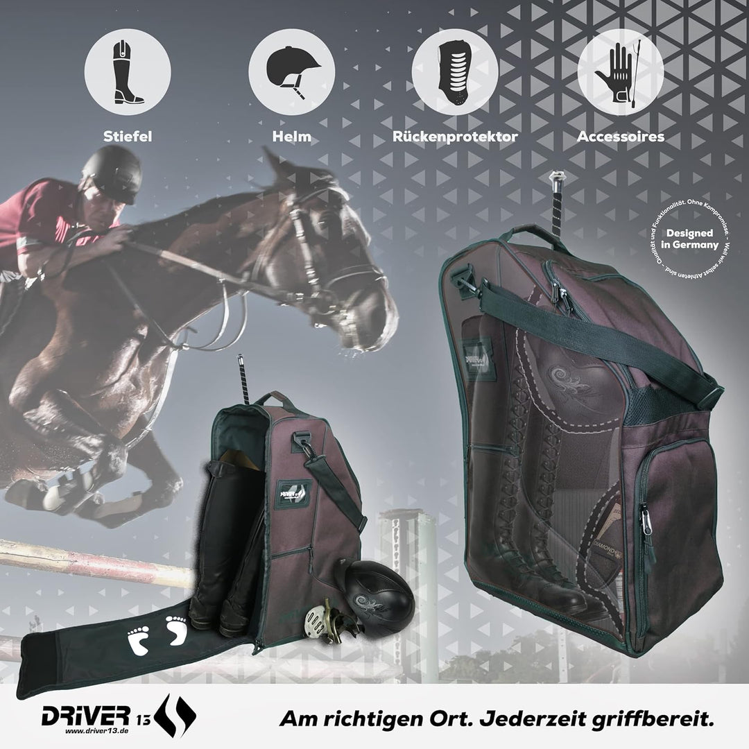 Driver13 Reitstiefelrucksack Reitstiefeltasche Stiefeletten Taschen Deluxe mit Helmfach für Reitstie