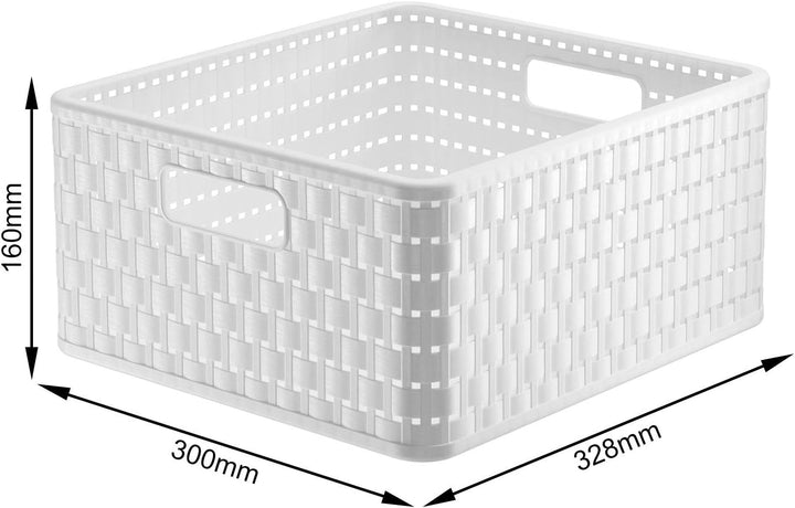 Rotho Country 3er-Set Aufbewahrungsbox Rattan-Optik, Kunststoff (PP) BPA-frei, Weiss, 14l, (32,8 x 3
