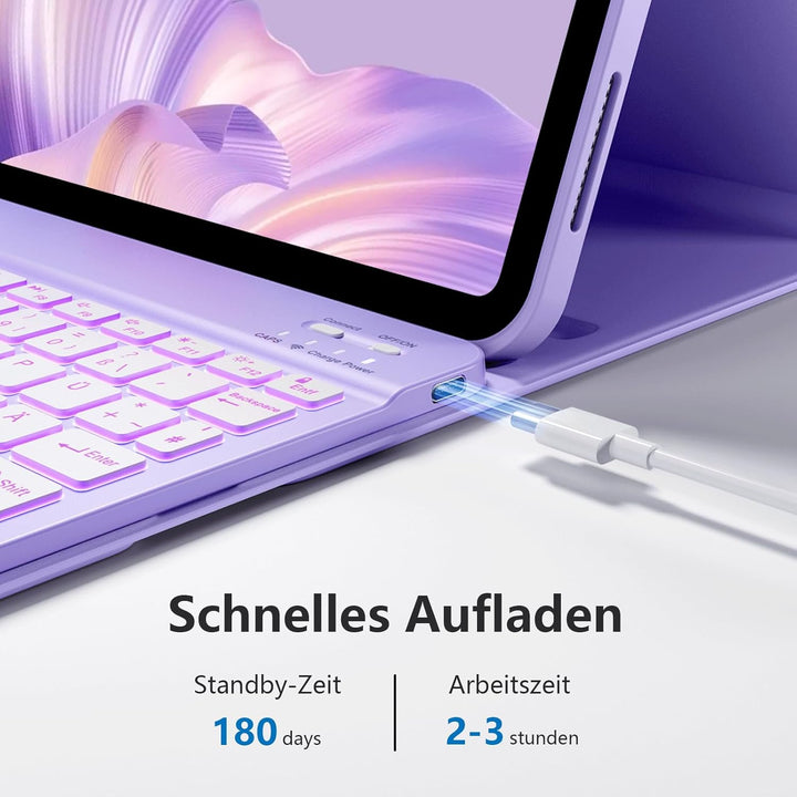 Hülle mit Tastatur für iPad 11 Generation A16/10 Generation (11/10.9 Zoll, 2025/2022), 7-farbige Bel