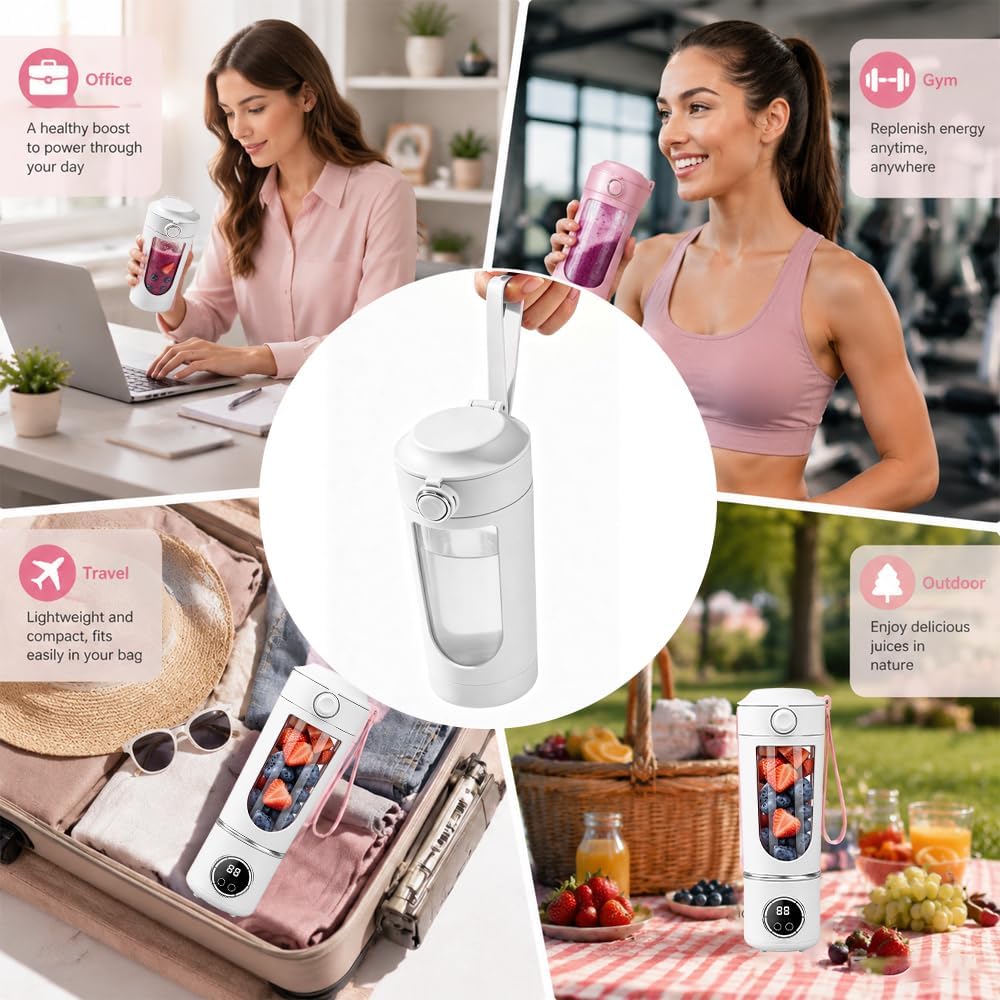 Tragbarer Mixer, 700ML Tragbarer Mixer Smoothie Maker To Go mit LED Display, 12 Klingen, Portable Bl