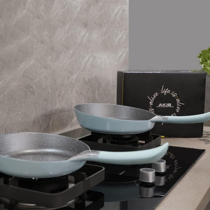AKIS LE MACARON Pfannenset aus Aluminiumguss 2tlg. Bratpfannen 24cm 28cm Blau Pfannen 24cm+ Pfannen