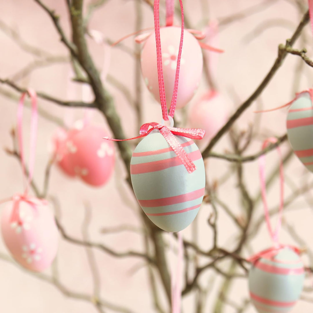 COM-FOUR® 36x Ostereier zum Aufhängen - Handbemalte Osterdeko mit tollen Mustern - Deko Ostereier in