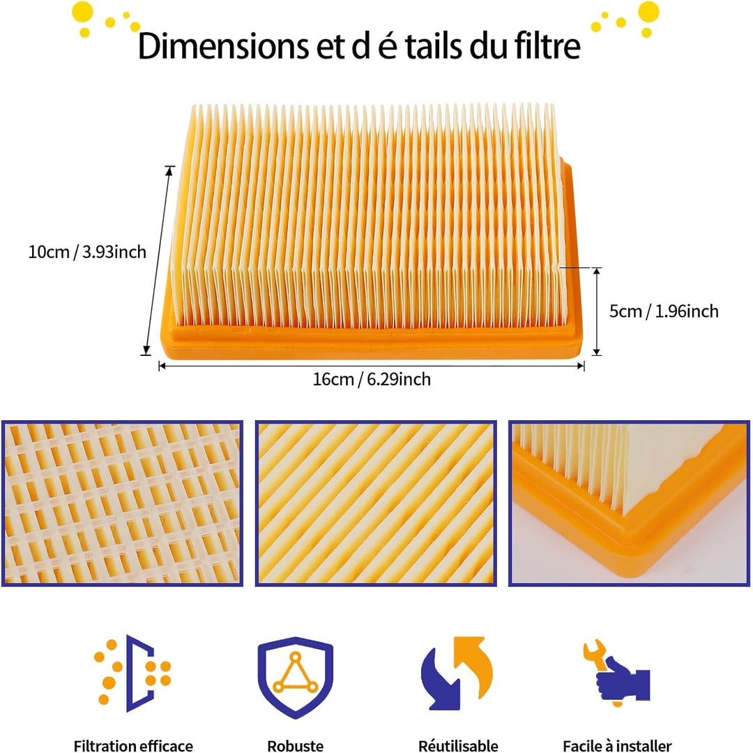 10 Kärcher Staubsaugerbeutel mit 2 Filter Ersatz für Kärcher WD4 WD5 WD6 WD5P WD6P MV4 MV5 MV6, Filt