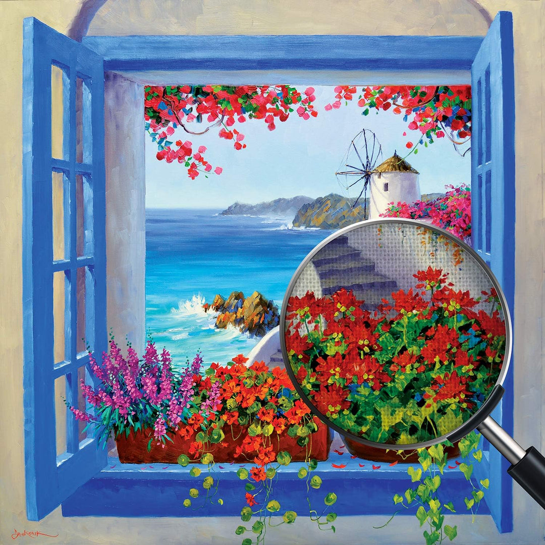Giallobus - Bild - Druck auf Leinwand Mikki SENKARIK - Rahmen mit Landschaft Santorini LIED - Modern