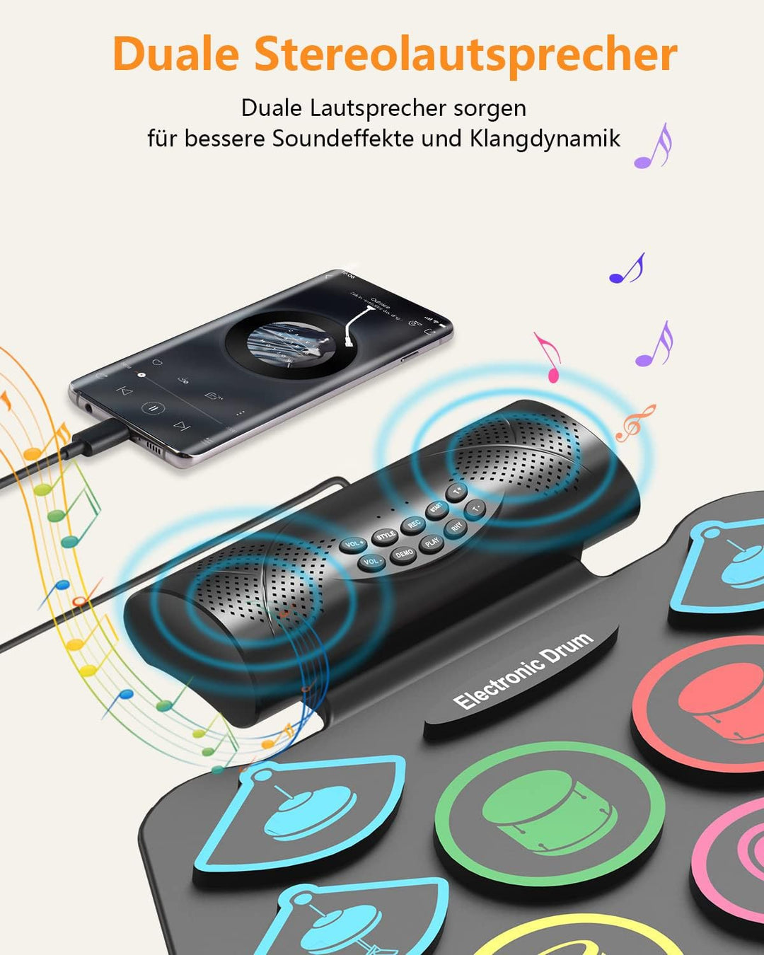 OYAYO Schlagzeug Elektronisch, 9 Pads Faltbares elektronisches schlagzeug mit Drumsticks, Tragrbares