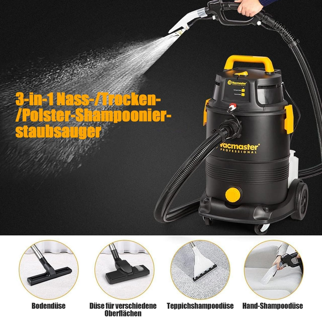Vacmaster VK1330PWR 1300W 30L 3-in-1 Waschsauger Nass Trockensauger mit Dual-Tank-Design Bodenreinig
