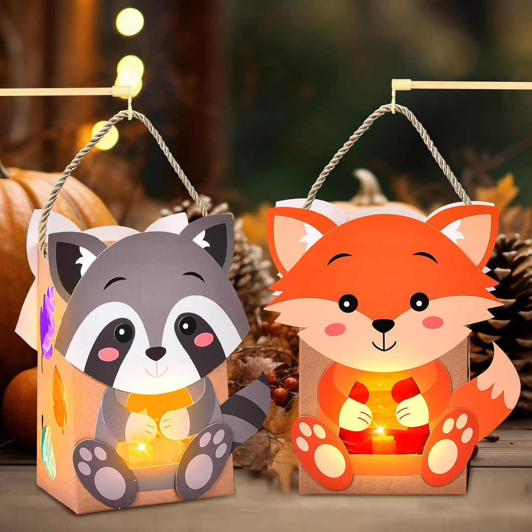 Herefun 5 Herbst Windlichter zum Basteln für Kinder, Herbst Tier Bastelsets mit Fuchs Eule Waschbär