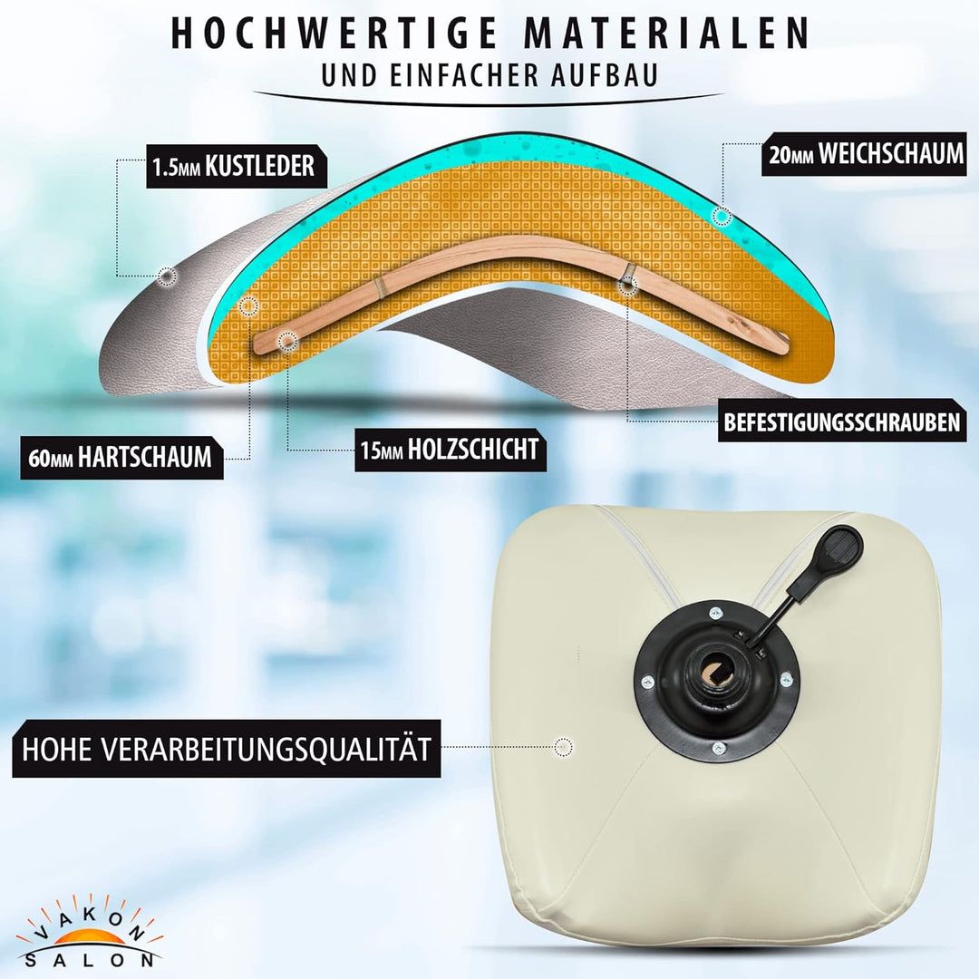Premium Sattelhocker Weiss, Sattelstuhl für Rückenentlastung, Rollhocker höhenverstellbar von 50-65