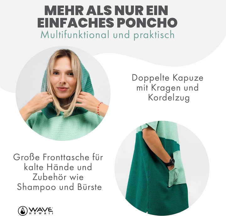 WAVE HAWAII Bade-Poncho Damen & Herren Breese | Grösse L/XL, 170-200cm I 100% Baumwolle Surf-Poncho