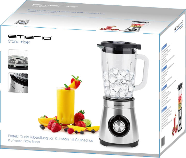 EMERIO Standmixer | 1.75L Glasbehälter | 1000 Watt Power | Crush Ice Funktion | 5 Geschwindigkeiten