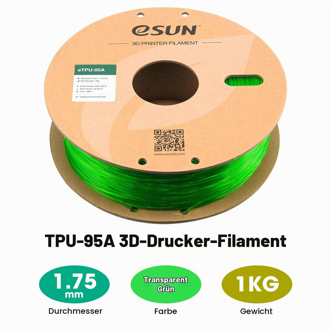 eSUN Flexibles TPU Filament 1.75mm, 3D Drucker Filament TPU-95A, Massgenauigkeit +/- 0.05mm, 1kg Spu
