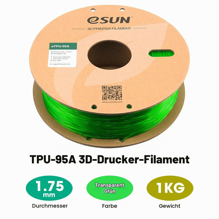 eSUN Flexibles TPU Filament 1.75mm, 3D Drucker Filament TPU-95A, Massgenauigkeit +/- 0.05mm, 1kg Spu
