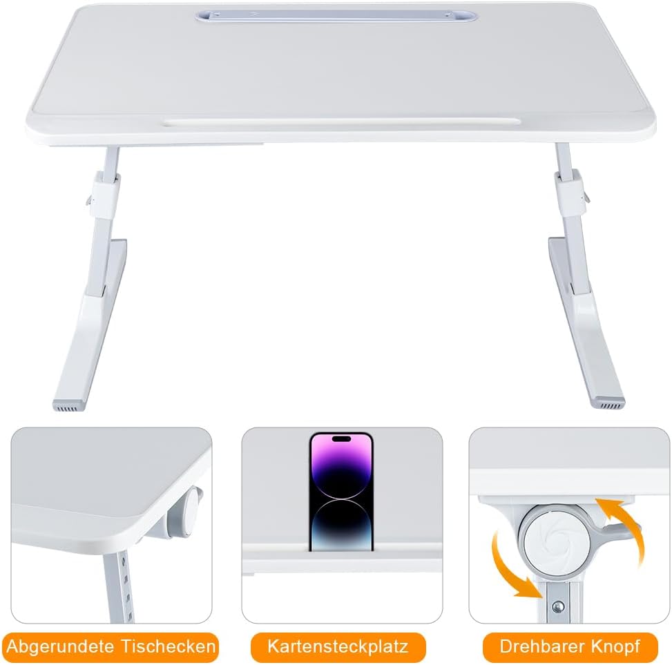 Laptop-Bett mit Beleuchtung, Schublade und zwei Fächern, Betttablett, höhenverstellbar, für Sofa und