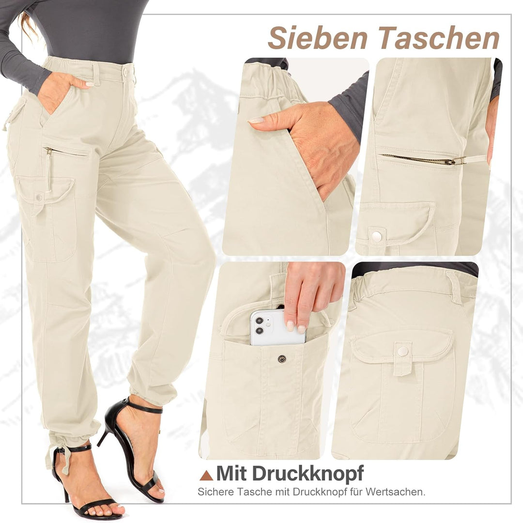 Cargohose Damen Hosen Multi Taschen Wanderhose Outdoorhose Baumwolle Arbeitshose Jogginghose Relaxed