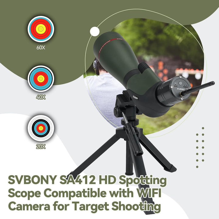 Svbony SA412 20-60x80 Spektive mit WiFi-Kamera, HD-Spektiv mit Desktop-Stativ, Abgewinkeltes Langstr