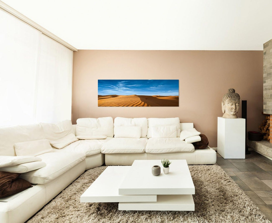 Paul Sinus Art Panoramabild auf Leinwand und Keilrahmen 150x50cm Afrika Wüste Sanddünen Wolkenschlei