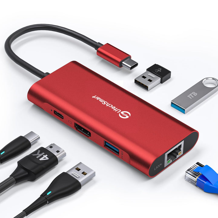 USB C Hub, UtechSmart 6 in 1 USB C zu HDMI Adapter mit 1000M Ethernet, Power Delivery Pd Typ C Ladea